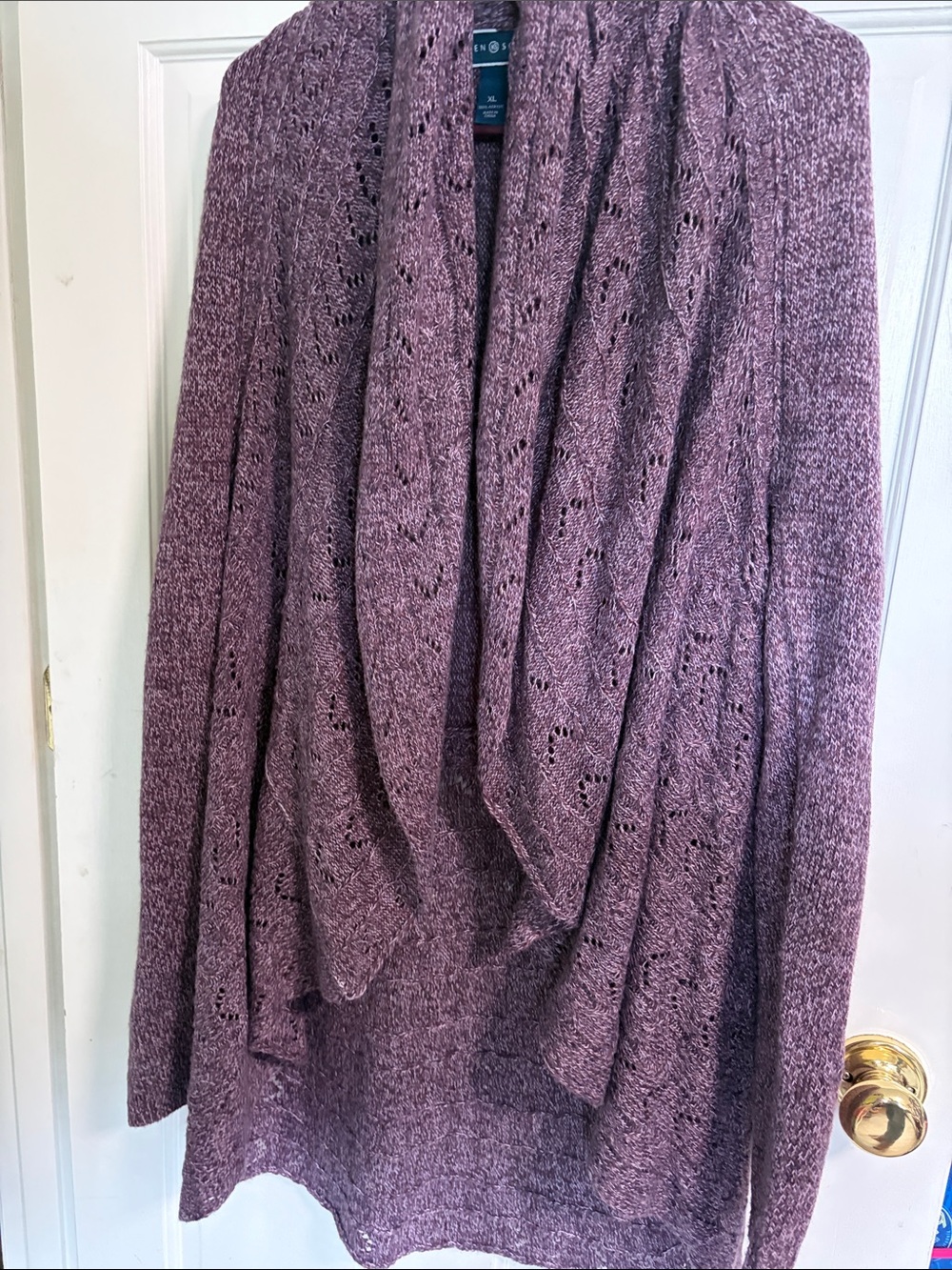 Karen Scott Heathered Mauve Open-Front Cardigan